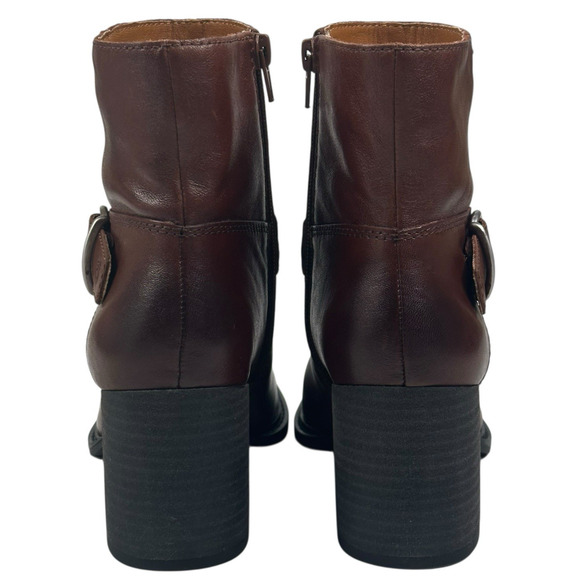 Lucky Brand Achelle Buckled Brown Leather Moto Booties Womens Size 7M New $150 - Picture 4 of 13
